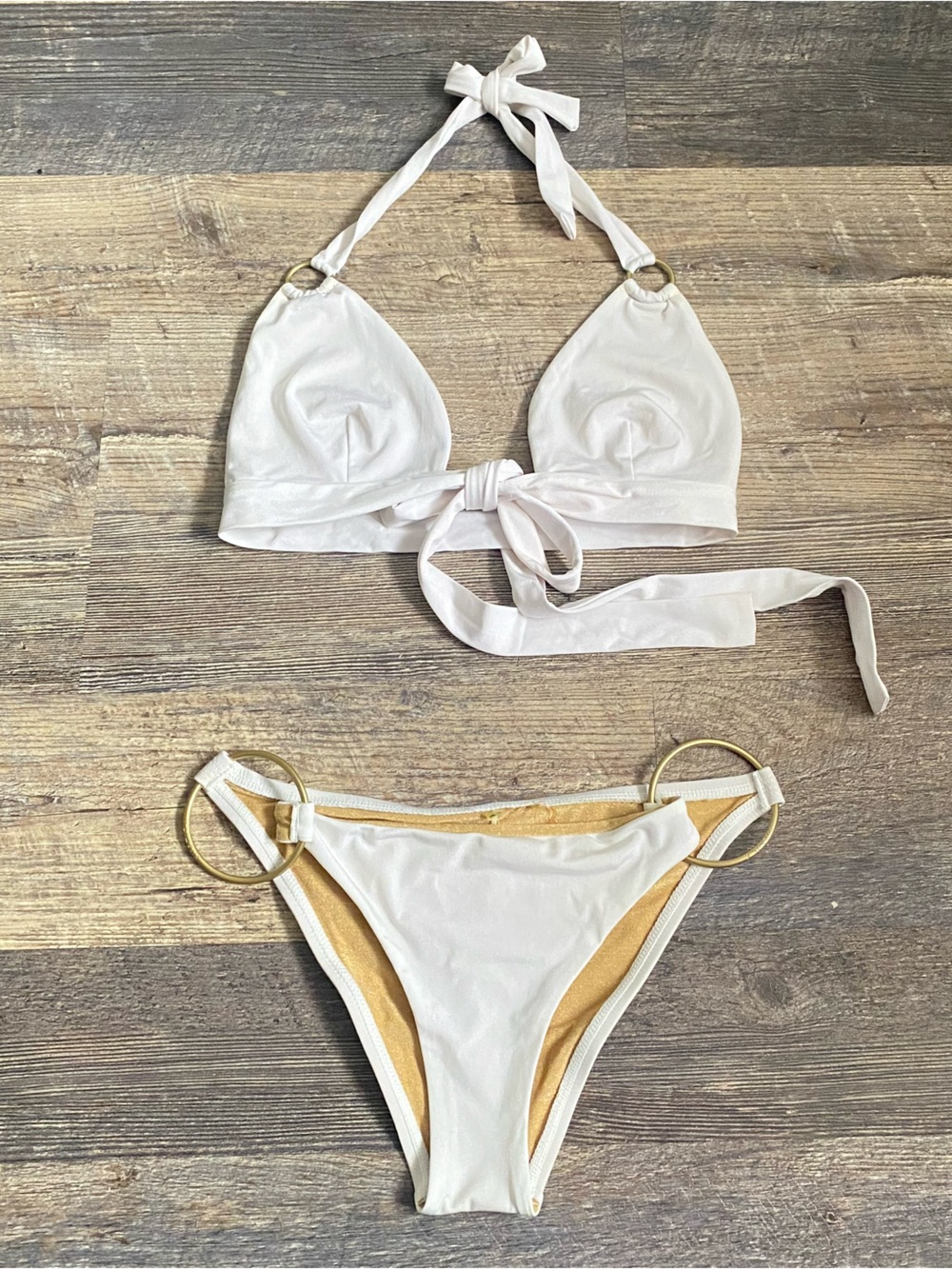Vintage Y2K Vitamin A Boho Glam white o-ring detail bikini set